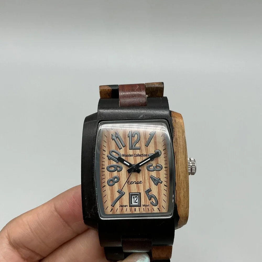 Tense Wooden Collection Mens Watch 35mm Beige Dial Wood Bracelet Date 6.75